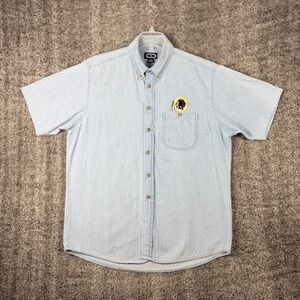 Vtg 90's Washington Redskins Three Rivers Denim Shirt Mens L Light Blue Wash